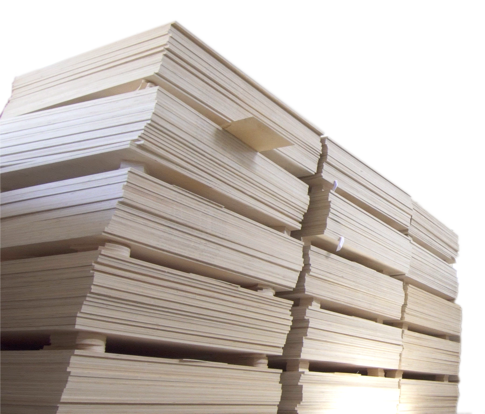Stacks of plywood sheets at the CNC Orlando workshop
